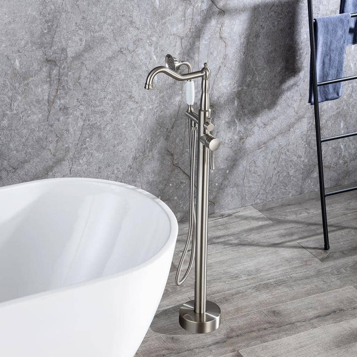 Singe-Handle Freestanding Floor Mount Tub Faucet with Hand Shower