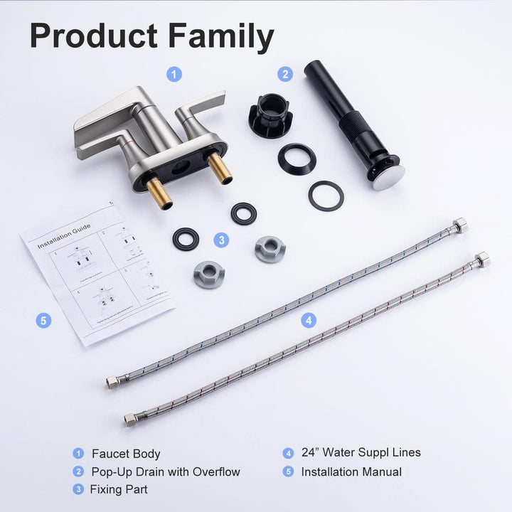 Waterfall Spout 4 in. Centerset 2-Handle Lavatory Bathroom Faucet with Drain Kit Included