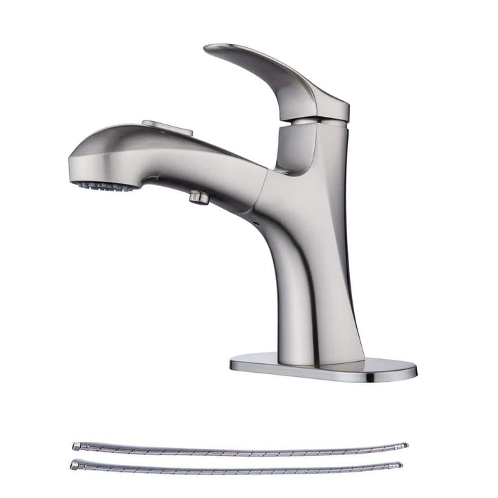 Single-Handle Single-Hole Pull Out Sprayer Bahtroom Faucet with Deckplate and Supply Lines included