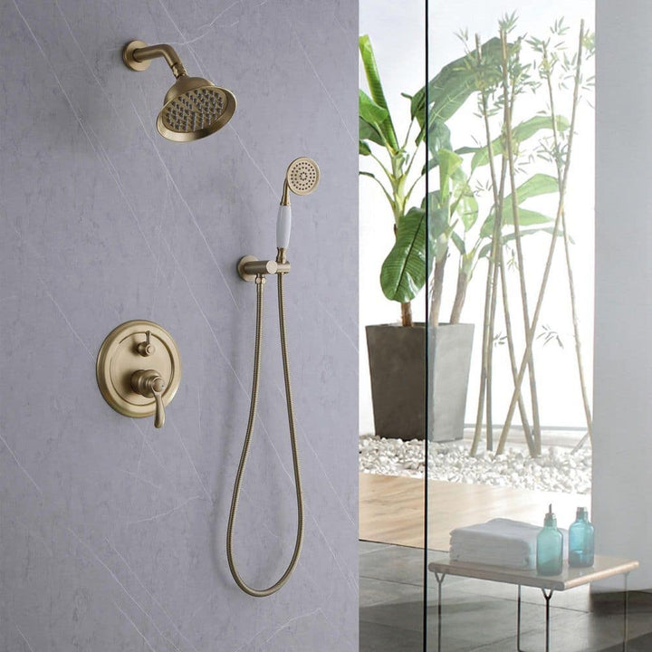 1-Spray Patterns with 1.8 GPM 5.91 in. Wall Mount Dual Shower Heads in Spot Resist Brushed Gold