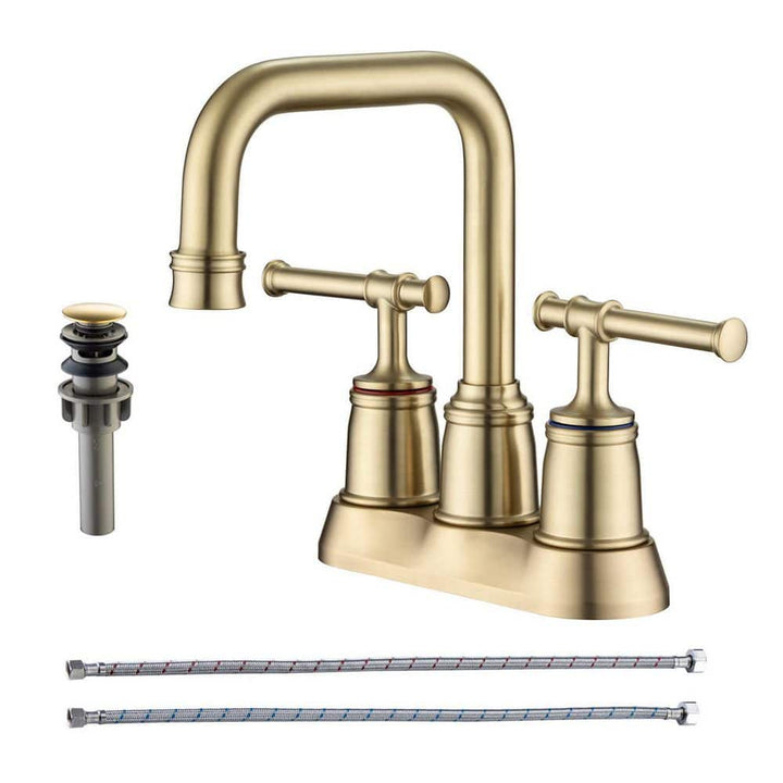 4 in. Centerset Double-Handle High-Arc Bathroom Faucet with Drain and Supply Lines Included