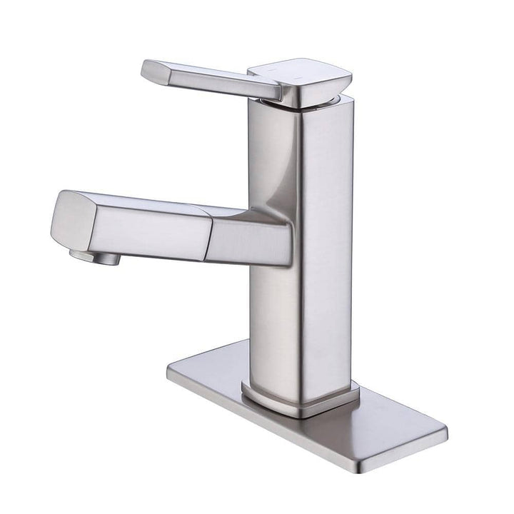 Pull Out Sprayer Single Handle Single Hole Bathroom Faucet with Deckplate and Supply Line Inlcuded