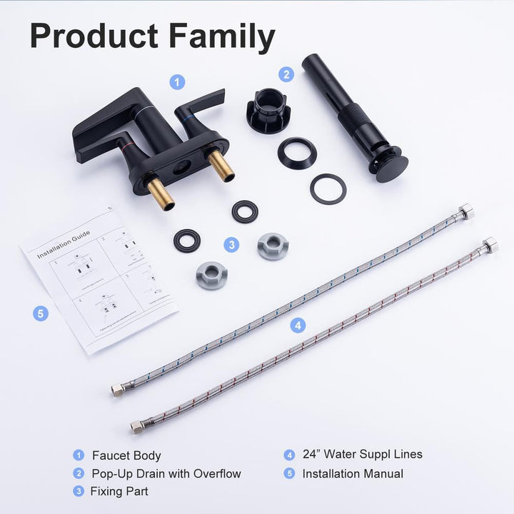 Waterfall Spout 4 in. Centerset 2-Handle Lavatory Bathroom Faucet with Drain Kit Included