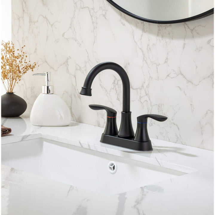 4 in. Centerset Double-Handle High-Arc Bathroom Faucet with Drain Kit Included