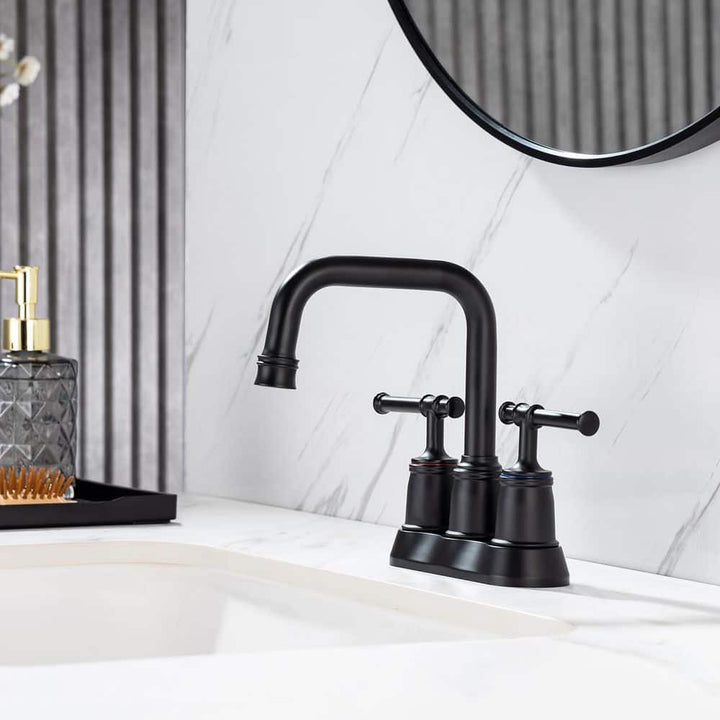 4 in. Centerset Double-Handle High-Arc Bathroom Faucet with Drain and Supply Lines Included