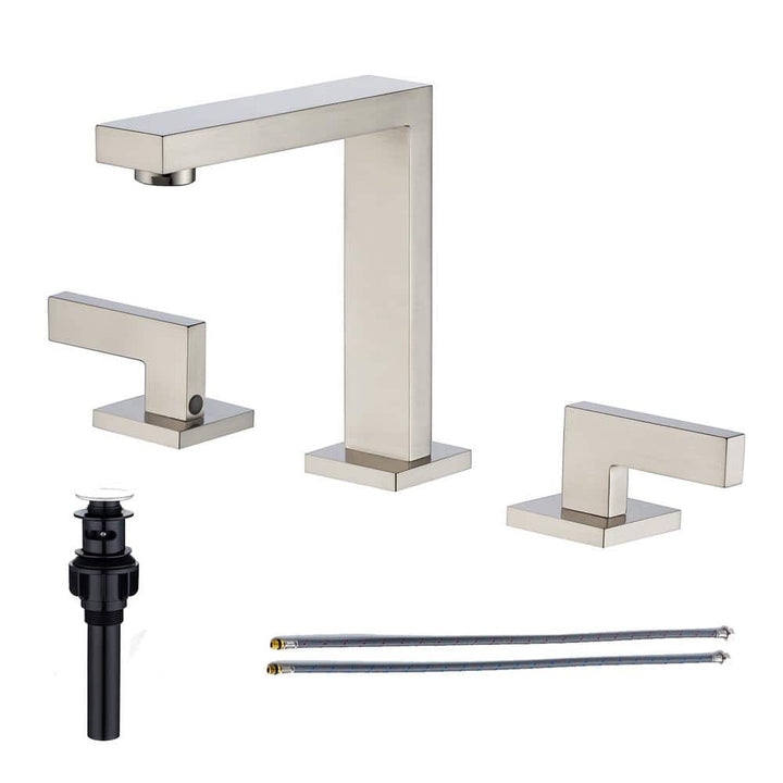 Square 8 in. Widespread 2-Handle Bathroom Faucet with Drain Kit and Water Supply Lines Included