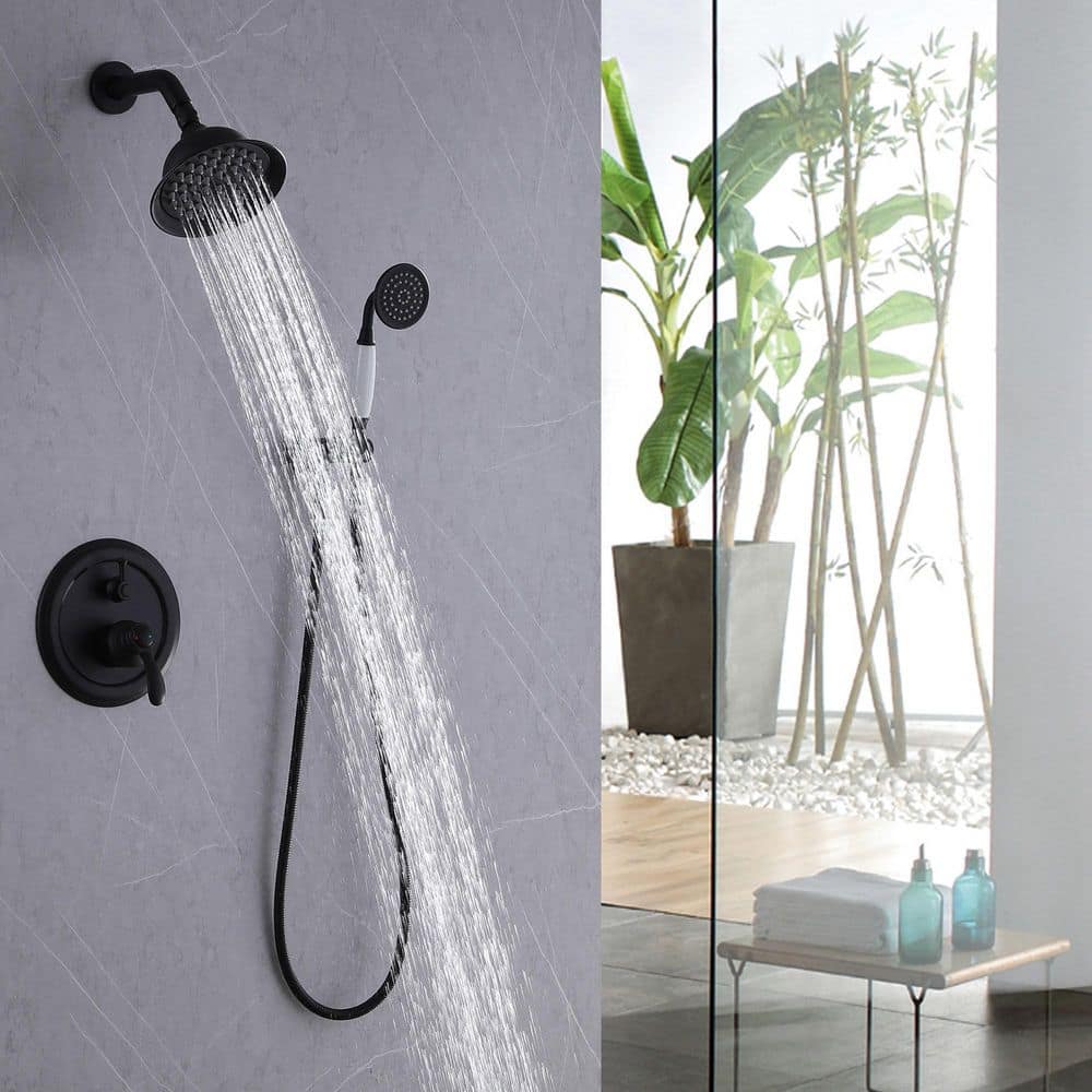 1-Spray Patterns with 1.8 GPM 5.91 in. Wall Mount Dual Shower Heads in Spot Resist Matte Black