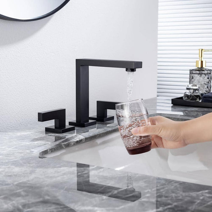 Square 8 in. Widespread 2-Handle Bathroom Faucet with Drain Kit and Water Supply Lines Included