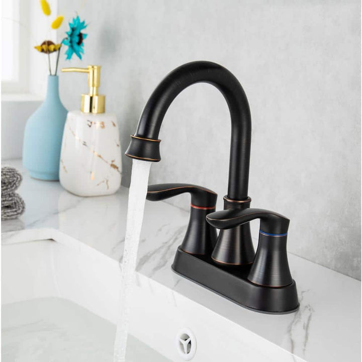 4 in. Centerset Double-Handle High-Arc Bathroom Faucet with Drain Kit Included