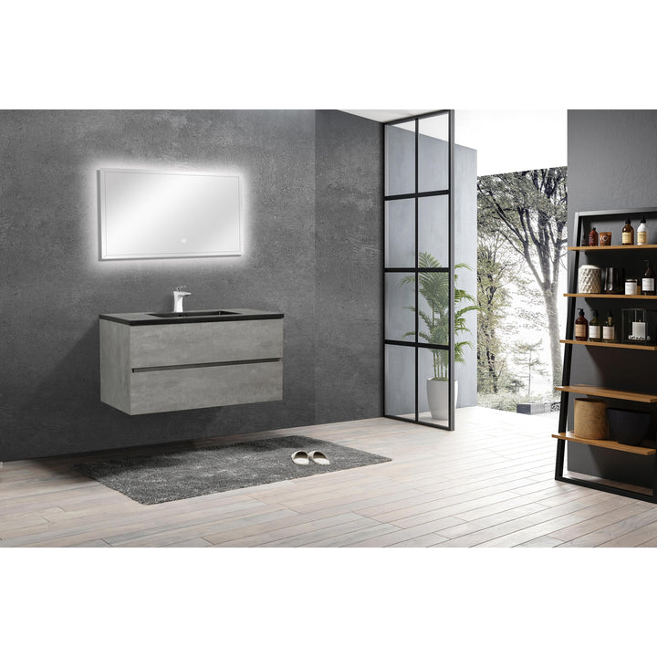 Wood Melamine Vanity Set in Gray with Quartz Sand Surface Top Black Basin