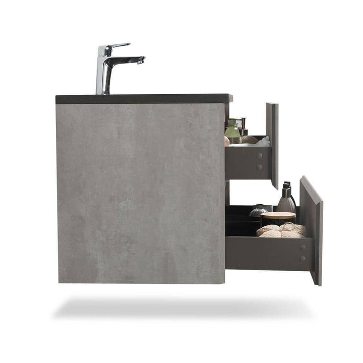 Wood Melamine Vanity Set in Gray with Quartz Sand Surface Top Black Basin