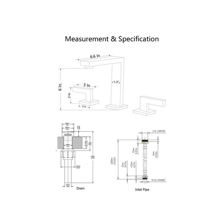 Square 8 in. Widespread 2-Handle Bathroom Faucet with Drain Kit and Water Supply Lines Included