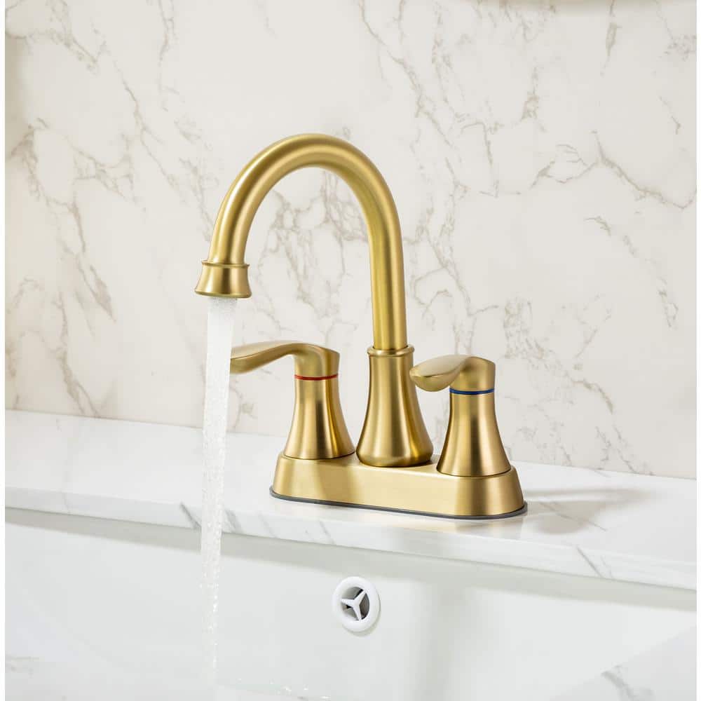 4 in. Centerset Double-Handle High-Arc Bathroom Faucet with Drain Kit Included