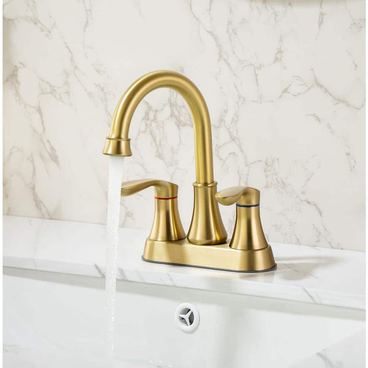 4 in. Centerset Double-Handle High-Arc Bathroom Faucet with Drain Kit Included