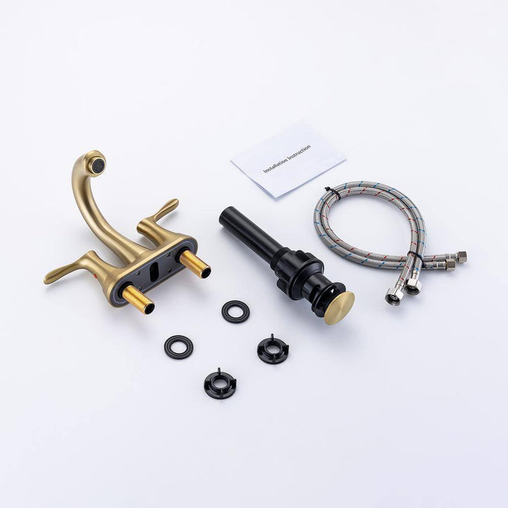 4 in. Centerset Double-Handle High-Arc Bathroom Faucet with Drain and Supply Lines Included