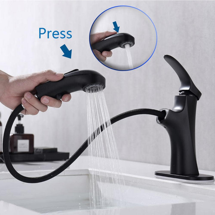 Single-Handle Single-Hole Pull Out Sprayer Bahtroom Faucet with Deckplate and Supply Lines included