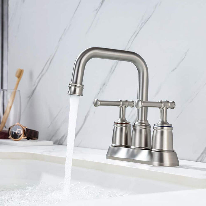 4 in. Centerset Double-Handle High-Arc Bathroom Faucet with Drain and Supply Lines Included