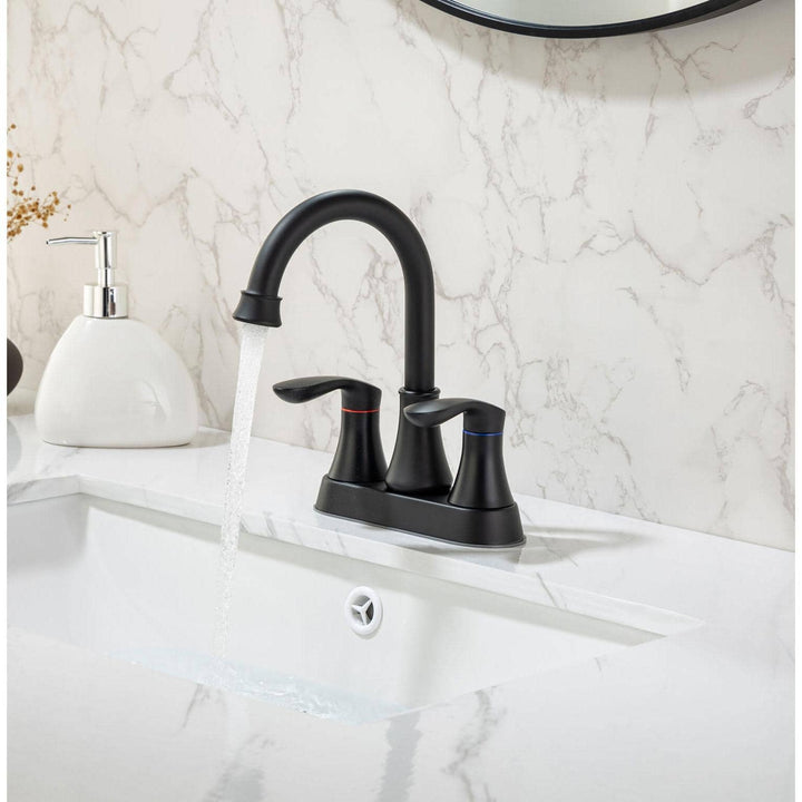 4 in. Centerset Double-Handle High-Arc Bathroom Faucet with Drain Kit Included