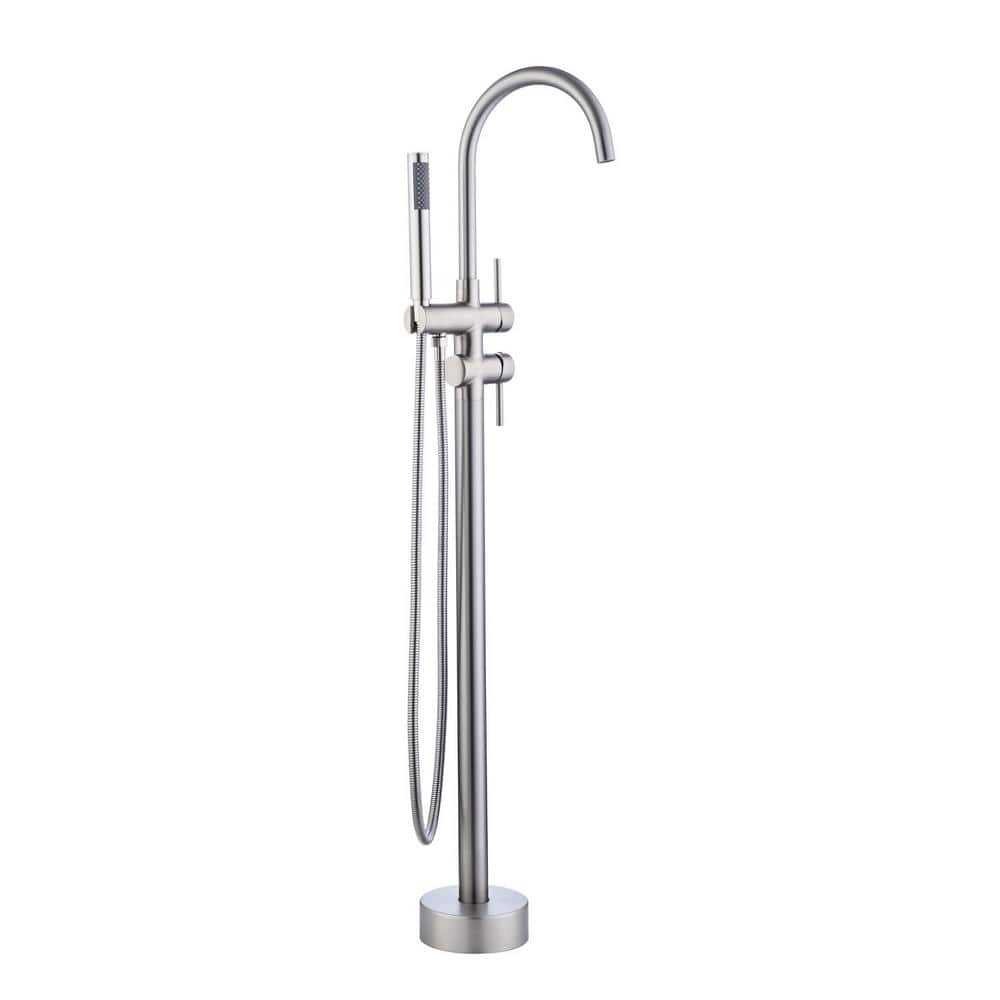 High Arc Swivel Spout Singe-Handle Floor Mount Freestanding Tub Faucet with Hand Shower