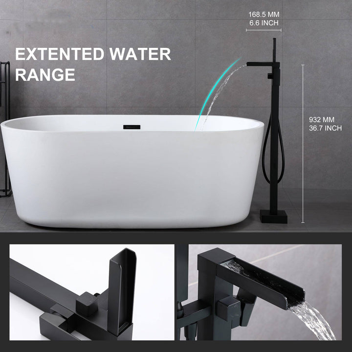 Waterfall Spout Single-Handle Floor Mount Freestanding Tub Faucet with Handheld Shower