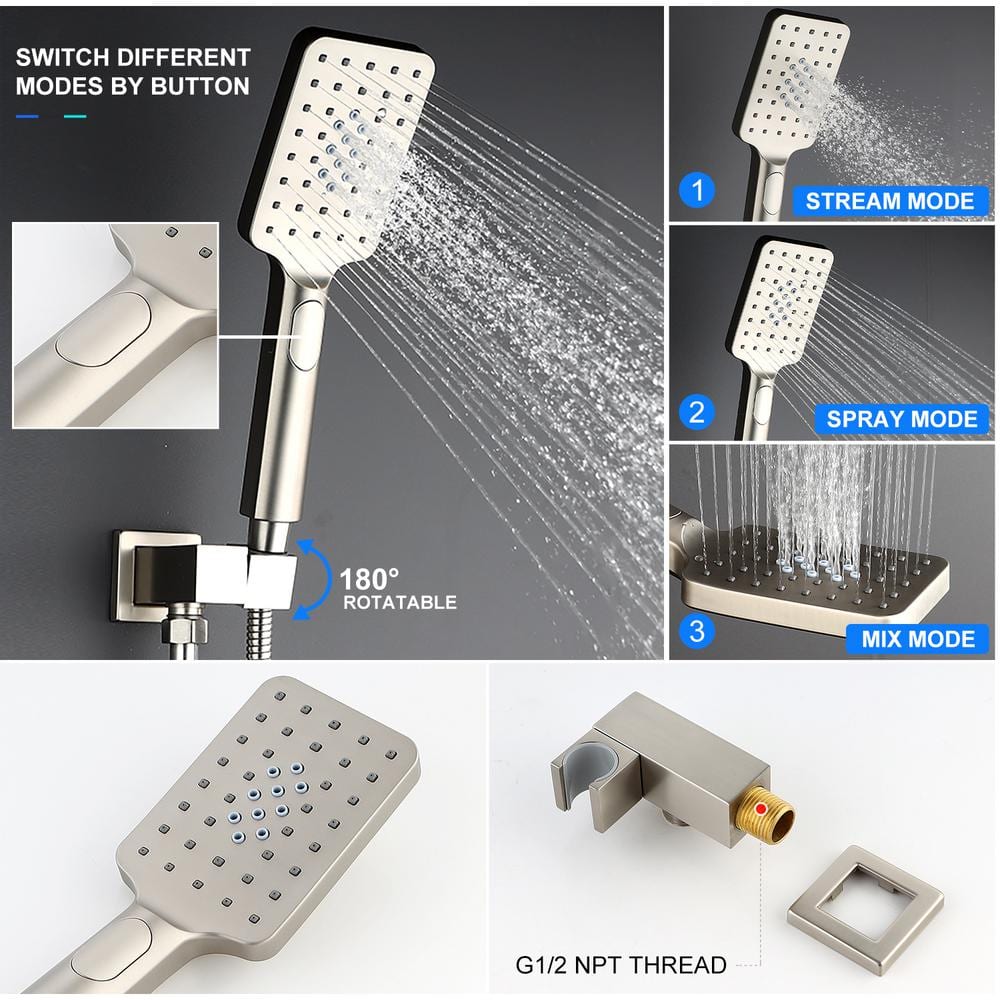 Single-Handle 1-Spray Ceiling 12 in.Shower Head Square High Pressure Shower Faucet