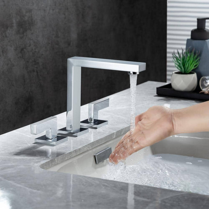 Square 8 in. Widespread 2-Handle Bathroom Faucet with Drain Kit and Water Supply Lines Included