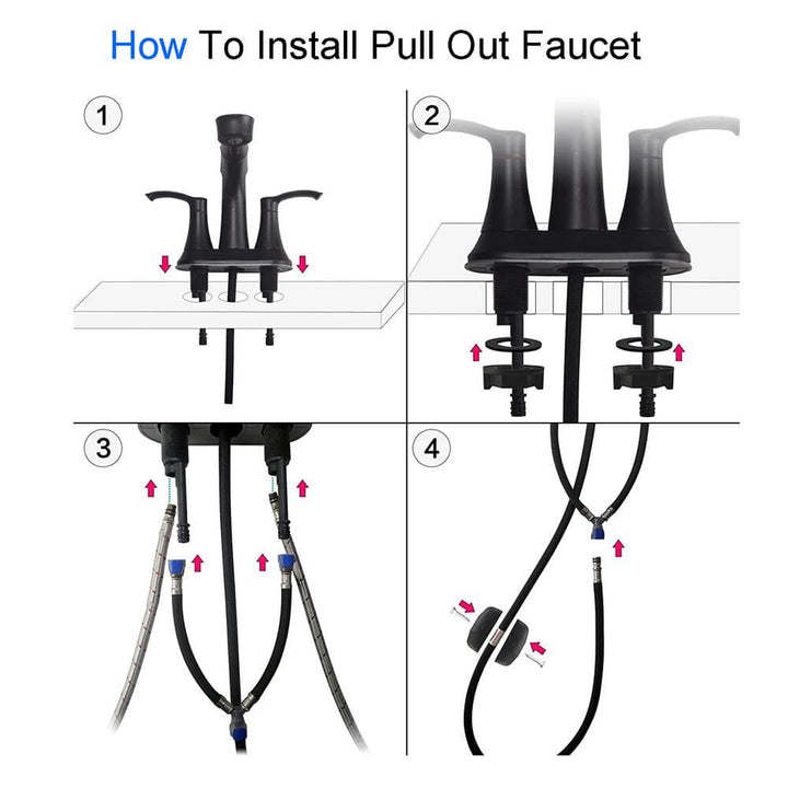 Centerset Double Middle Arc Bathroom Faucet with Pull Out Sprayer, Supply Line included