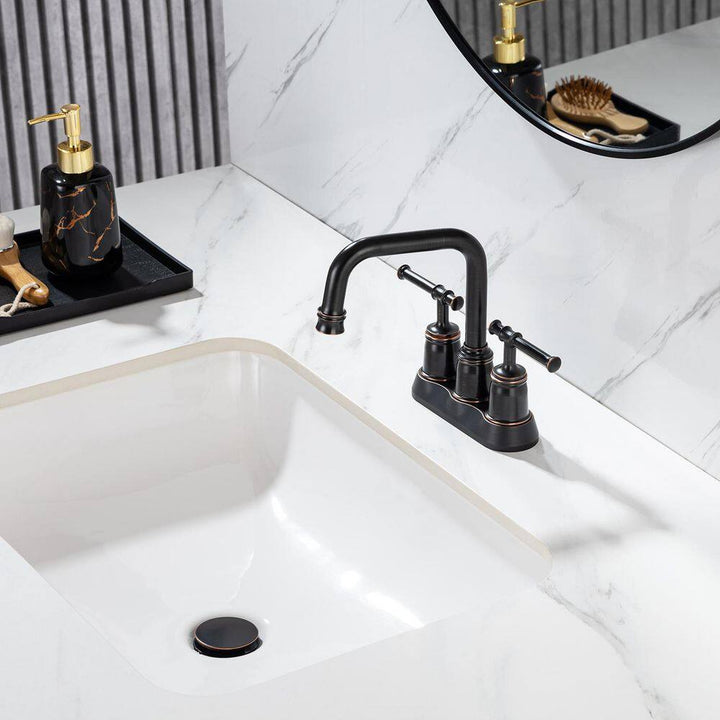 4 in. Centerset Double-Handle High-Arc Bathroom Faucet with Drain and Supply Lines Included