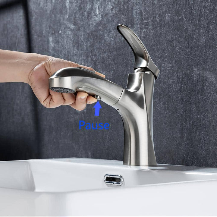 Single-Handle Single-Hole Pull Out Sprayer Bahtroom Faucet with Deckplate and Supply Lines included