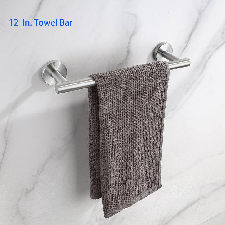 4-Piece Bath Hardware Set with 2-Robe Hooks, 12 in. Towel Bar and Tissue Holder