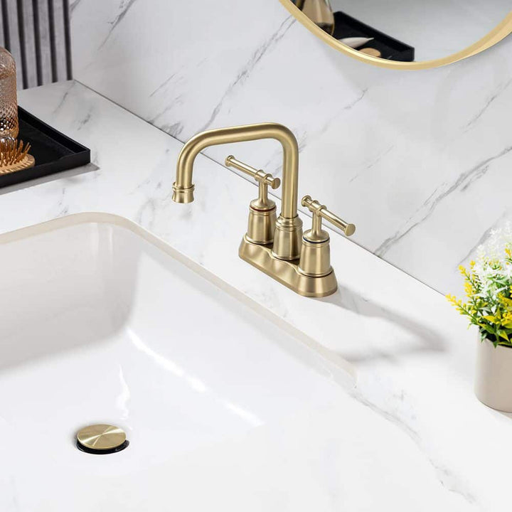 4 in. Centerset Double-Handle High-Arc Bathroom Faucet with Drain and Supply Lines Included