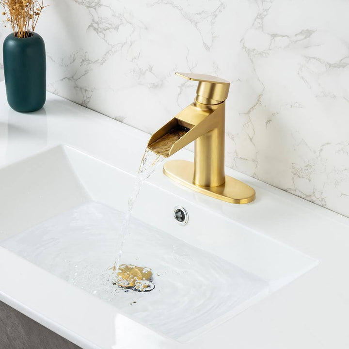 Single Handle Waterfall Spout Single Hole Bathroom Faucet with Deckplate and Drain Kit Included