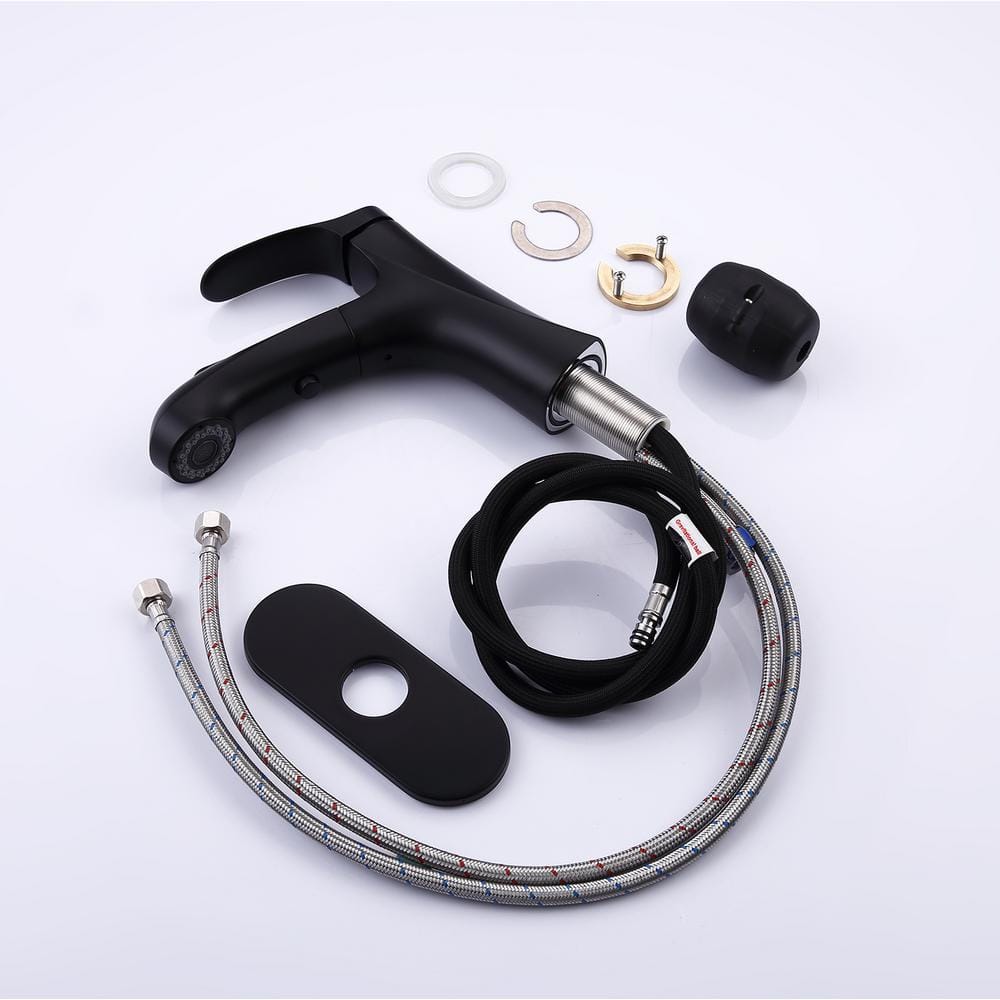 Single-Handle Single-Hole Pull Out Sprayer Bahtroom Faucet with Deckplate and Supply Lines included