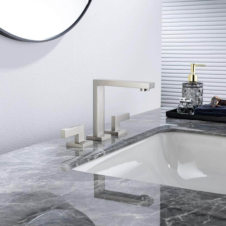 Square 8 in. Widespread 2-Handle Bathroom Faucet with Drain Kit and Water Supply Lines Included