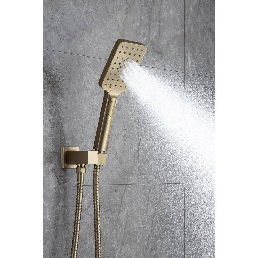 10 in. Ceiling Mount Rain Dual Shower Heads with Shower Head and Hand Shower in Brushed Gold