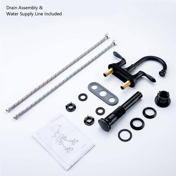 4 in. Centerset Double-Handle High-Arc Bathroom Faucet with Drain Kit Included