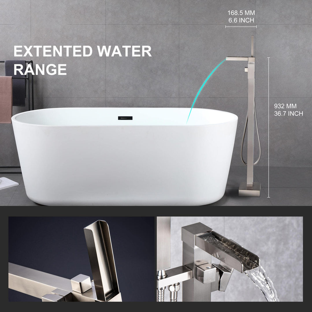 Waterfall Spout Single-Handle Floor Mount Freestanding Tub Faucet with Handheld Shower