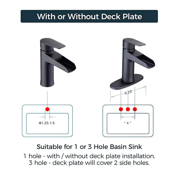 Single Handle Waterfall Spout Single Hole Bathroom Faucet with Deckplate and Drain Kit Included