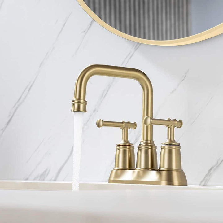 4 in. Centerset Double-Handle High-Arc Bathroom Faucet with Drain and Supply Lines Included