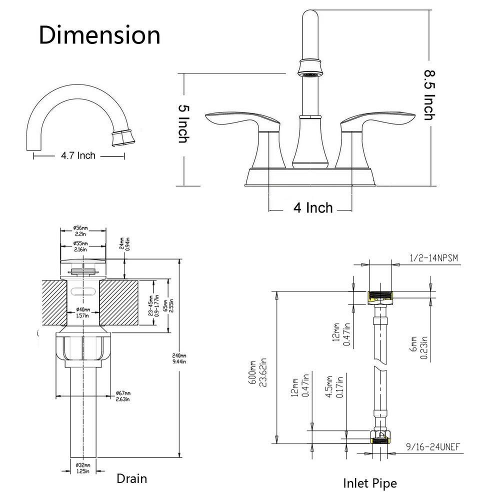 4 in. Centerset Double-Handle High-Arc Bathroom Faucet with Drain Kit Included