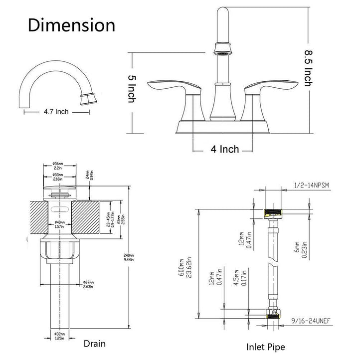 4 in. Centerset Double-Handle High-Arc Bathroom Faucet with Drain Kit Included