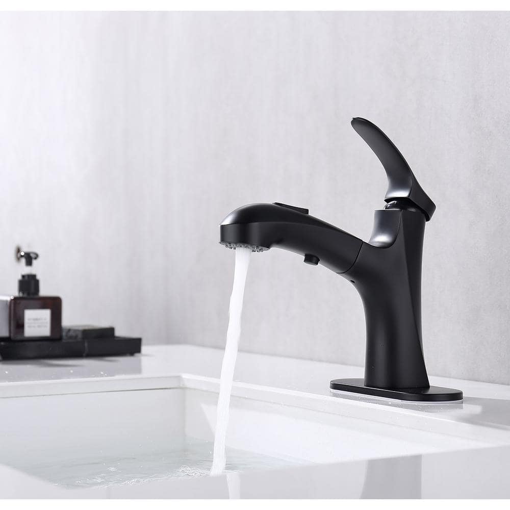 Single-Handle Single-Hole Pull Out Sprayer Bahtroom Faucet with Deckplate and Supply Lines included