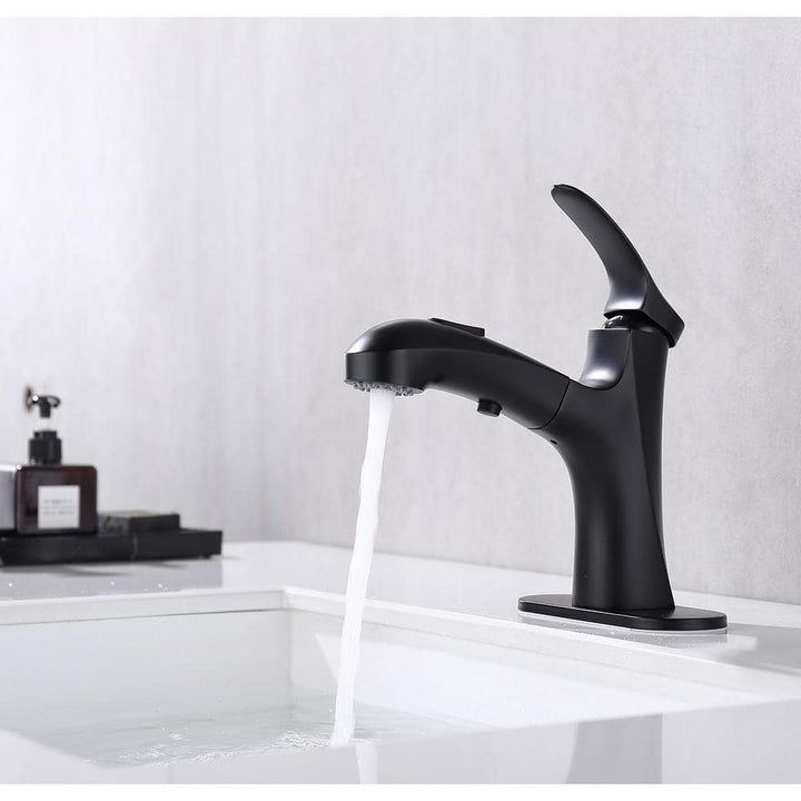 Single-Handle Single-Hole Pull Out Sprayer Bahtroom Faucet with Deckplate and Supply Lines included