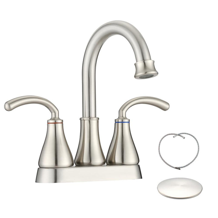 4 in. Centerset Double-Handle High-Arc Bathroom Faucet with Drain Kit Included