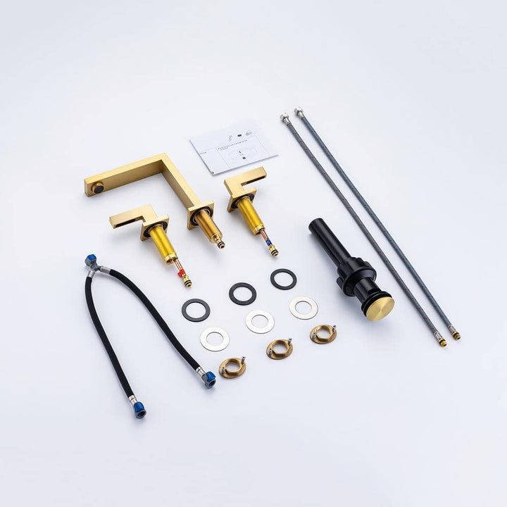 Square 8 in. Widespread 2-Handle Bathroom Faucet with Drain Kit and Water Supply Lines Included