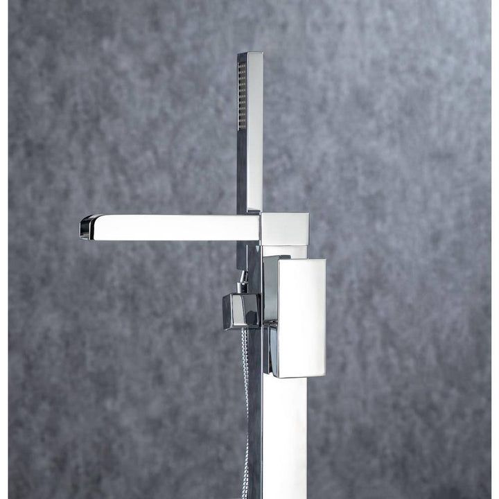 Waterfall Spout Single-Handle Floor Mount Freestanding Tub Faucet with Handheld Shower