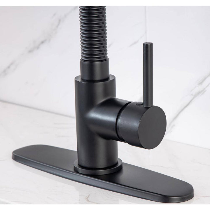 3 Model Sprayer Single Handle Pull Down Kitchen Faucet with Deckplate and Water Supply Line Included in Matte Black by rainlex
