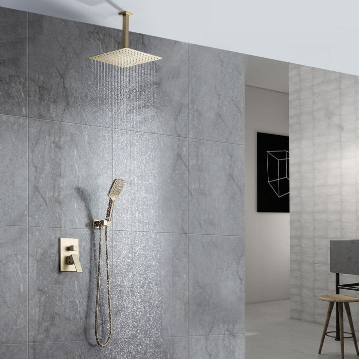 10 in. Ceiling Mount Rain Dual Shower Heads with Shower Head and Hand Shower in Brushed Gold