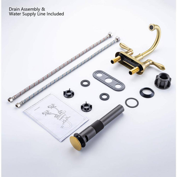 4 in. Centerset Double-Handle High-Arc Bathroom Faucet with Drain Kit Included