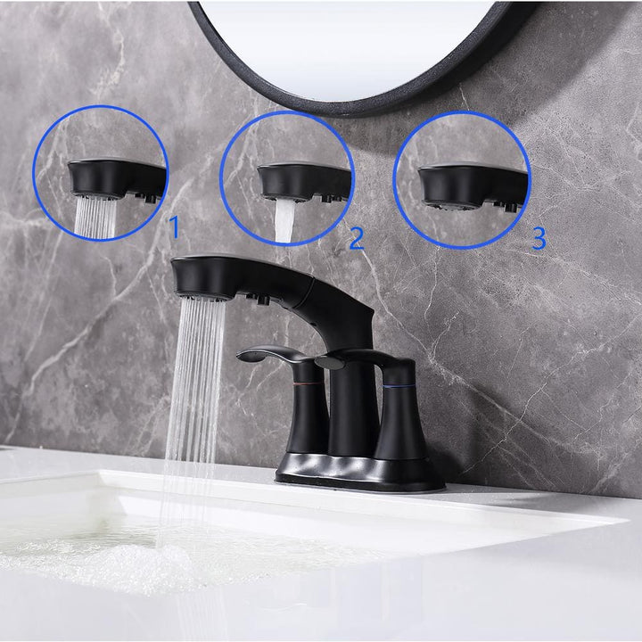 Centerset Double Middle Arc Bathroom Faucet with Pull Out Sprayer, Supply Line included